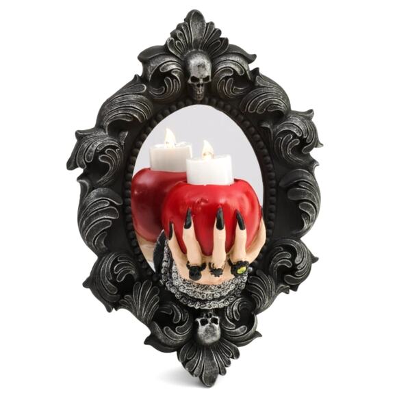 Spooky Night LED Lighted Witch Hand With Poison Apple Mirror Halloween Decor NEW - Picture 9 of 11